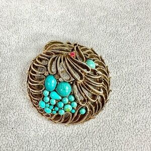Vintage Signed CAPRI Turquoise Cabochon Burst Dome Brooch